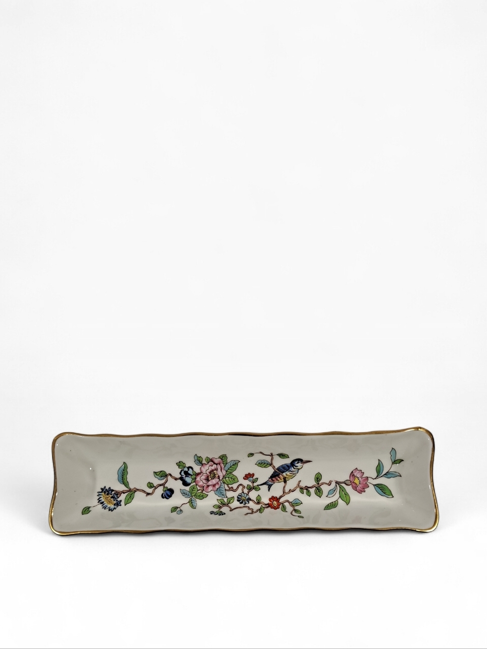 Anysley Penbroke Gold Trim Trinket Tray England Bone China Bird Florals
